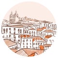 Lisbon city view drawing Royalty Free Stock Photo