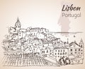 Lisbon cityscape - hand drawn sketch. Royalty Free Stock Photo