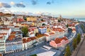 Lisbon cityscape panorama Alfama Portugal, beautiful European city summer, colored houses view Royalty Free Stock Photo