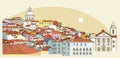 Lisbon cityscape view. Vector illustration Royalty Free Stock Photo