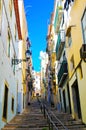 Lisbon Colorful Alley, Travel Portugal, Typical Oldtown Residential Area, Outdoor Steep Stairs Royalty Free Stock Photo