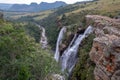 The Lisbon Falls: double waterfalls in the Blyde River Canyon, Panorama Route near Graskop, Mpumalanga, South Africa. Royalty Free Stock Photo