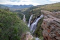 The Lisbon Falls: double waterfalls in the Blyde River Canyon, Panorama Route near Graskop, Mpumalanga, South Africa. Royalty Free Stock Photo