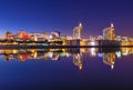 View of The Nations Park Parque das NaÃÂ§ÃÂµes in Lisbon. Modern cityscape mirrored in the water