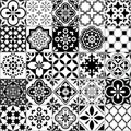Lisbon geometric Azulejo tile vector pattern, Portuguese or Spanish retro old tiles mosaic, Mediterranean seamless black and white Royalty Free Stock Photo
