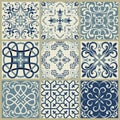 Lisbon geometric Azulejo tile vector pattern, Portuguese or Spanish retro old tiles mosaic, Mediterranean seamless navy blue desig