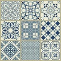 Lisbon geometric Azulejo tile vector pattern, Portuguese or Spanish retro old tiles mosaic, Mediterranean seamless navy blue desig Royalty Free Stock Photo