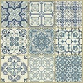 Lisbon geometric Azulejo tile vector pattern, Portuguese or Spanish retro old tiles mosaic, Mediterranean seamless navy blue desig Royalty Free Stock Photo