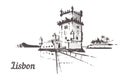 Lisbon hand drawn .Torre de Belem tower in Lisbon sketch style vector illustration