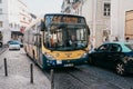 Lisbon, June 18, 2018: The bus goes around the city. Local residents and tourists move around the city by public