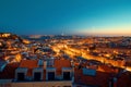 Lisbon lighted city at sunset blue hour Royalty Free Stock Photo