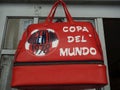 Lisbon market that sells red sports bag from the 1978 Argentina World Cup. Royalty Free Stock Photo