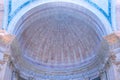 Lisbon National Pantheon. Image of dome and vaulted arched ceiling with colored lighting, church of santa engracia. Royalty Free Stock Photo