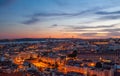 Lisbon night panoramic view, Portugal architecture