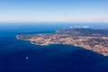 Lisbon Portugal Aerial View Arrival Airplane High Altitude Perpsective Landscape Royalty Free Stock Photo