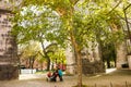 Lisbon, Portugal: Amoreiras park beyond the arches of the old aquaduct