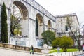 Lisbon, Portugal: Amoreiras street with arches of the aqueduct and the MÃÂ£e d'ÃÂgua reservoir Royalty Free Stock Photo