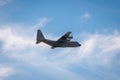 Lisbon, Portugal, April 04 2022: C-130 Hercules airplane at military ceremony and naval air parade