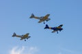 Lisbon, Portugal, April 04 2022: 3 Chipmunk DHC-1 instruction planes at military ceremony and naval air parade Royalty Free Stock Photo