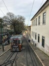 Lisbon, Portugal - April 19, 2018: Elevador da Gloria downhill view. Lisbon townscape