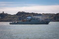 Lisbon, Portugal, April 04 2022: NRP Viana do Castelo patrol ship at military ceremony and naval air parade Royalty Free Stock Photo