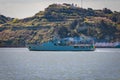 Lisbon, Portugal, April 04 2022: NRP Viana do Castelo patrol ship at military ceremony and naval air parade Royalty Free Stock Photo