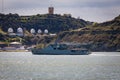 Lisbon, Portugal, April 04 2022: NRP Viana do Castelo patrol ship at military ceremony and naval air parade Royalty Free Stock Photo