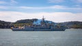 Lisbon, Portugal, April 04 2022: Spanish frigate Reina SofÃÂ­a at military ceremony and naval air parade Royalty Free Stock Photo