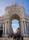 Lisbon, Portugal: Arch and the crowded Rua Augusta