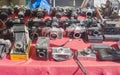 Lisbon, Portugal - August 05, 2017: Collection of old vintage cameras at the flea market