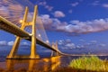 Lisbon Portugal bridge Ponte Vasco da Gama over Tejo river town travel Royalty Free Stock Photo