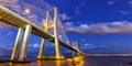 Lisbon Portugal bridge Ponte Vasco da Gama over Tejo river town travel panorama Royalty Free Stock Photo