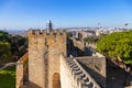 Lisbon, Portugal - Castelo de Sao Jorge aka Saint George Castle. Barbican structure Royalty Free Stock Photo