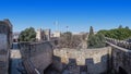 Lisbon, Portugal - Castelo de Sao Jorge aka Saint George Castle. Defensive walls with a view of the wallwalk Royalty Free Stock Photo