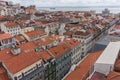 Lisbon, Portugal city skyline over Santa Justa Rua Royalty Free Stock Photo