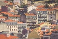 Lisbon, Portugal city skyline over Santa Justa Rua. Royalty Free Stock Photo