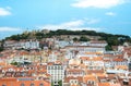 Lisbon, Portugal city skyline over Santa Justa Rua Royalty Free Stock Photo