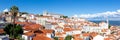 Lisbon Portugal city travel view of Alfama old town with church Sao Vicente de Fora panorama