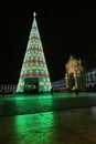 LISBON, PORTUGAL Ã¢â¬â December12, 2018: Christmas tree on Commerce square Praca do Comercio at night in Lisbon, Portugal
