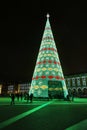 LISBON, PORTUGAL Ã¢â¬â December12, 2018: Christmas tree on Commerce square Praca do Comercio at night in Lisbon, Portugal