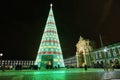 LISBON, PORTUGAL Ã¢â¬â December12, 2018: Christmas tree on Commerce square Praca do Comercio at night in Lisbon, Portugal