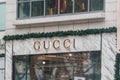 Logo and sign of Gucci, Italian high-end luxury fashion house