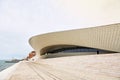Lisbon, Portugal - 12 of December, 2018: Maat entrance, Museum of Art, Architecture and Technology, Amanda Levete, outward looking Royalty Free Stock Photo