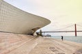 Lisbon, Portugal - 12 of December, 2018: Maat entrance, Museum of Art, Architecture and Technology, Amanda Levete, outward looking Royalty Free Stock Photo