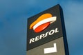 Repsol logo sign on the pole.