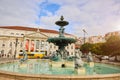 LISBON, PORTUGAL Ã¢â¬â December12, 2018: Spectacular baroque fountain and statue of Dom Pedro IV in Praca Dom Pedro IV or Rossio Royalty Free Stock Photo