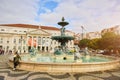 LISBON, PORTUGAL Ã¢â¬â December12, 2018: Spectacular baroque fountain and statue of Dom Pedro IV in Praca Dom Pedro IV or Rossio Royalty Free Stock Photo