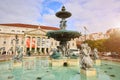 LISBON, PORTUGAL Ã¢â¬â December12, 2018: Spectacular baroque fountain and statue of Dom Pedro IV in Praca Dom Pedro IV or Rossio Royalty Free Stock Photo