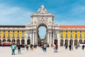 Lisbon, Portugal/Europe; 16/04/19: Praca do Comercio Commerce Square and Rua Augusta in the downtown of Lisbon, Portugal