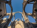 Ruined arches of the main nave of Carmo Church at Carmo Convent Convento do Carmo - Lisbon, Portugal